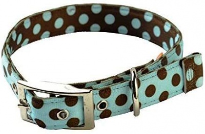 Yellow Dog Design Uptown Blue & Brown Polka Dot Collar (40-48cm) RRP 14.99 CLEARANCE 9.99